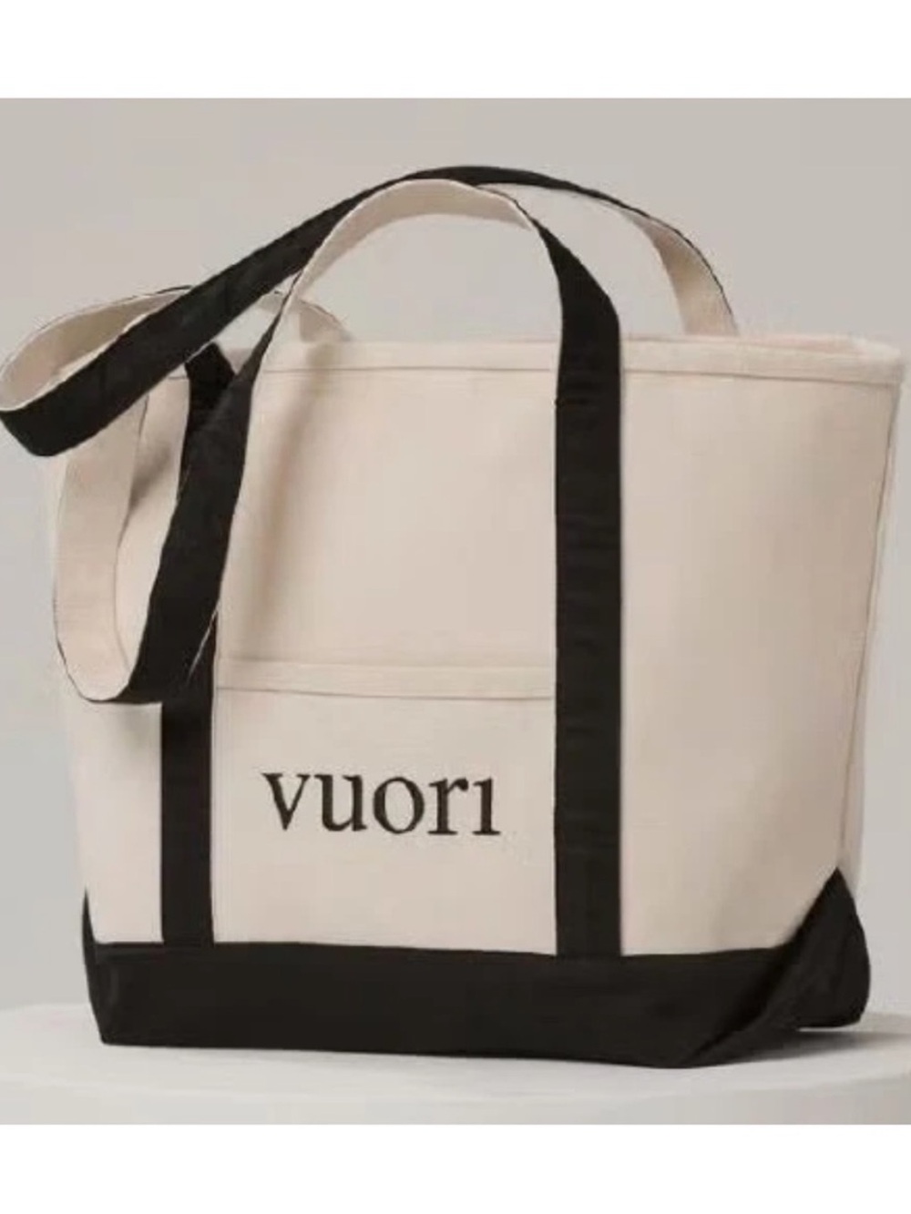 Vuori Cream Canvas Tote with Black Trim